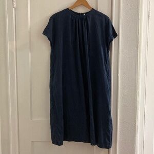 #2 MUJI 100% Linen French sleeve Dress Women's S Navy